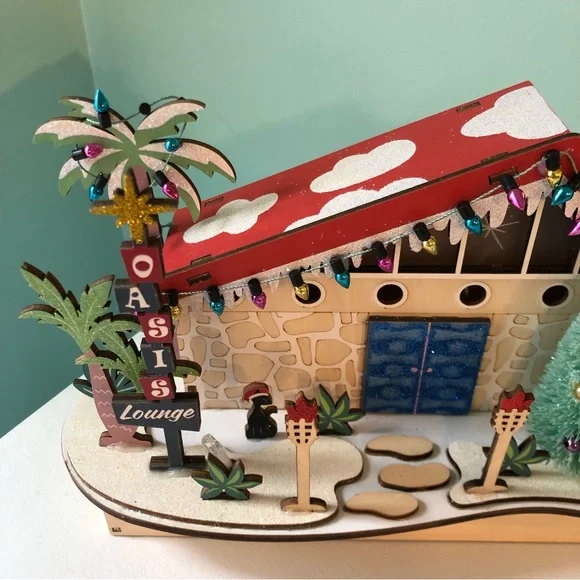 NEW NWT World Market Midcentury House LED Light Up Christmas Oasis Cat Lounge - Picture 4 of 10